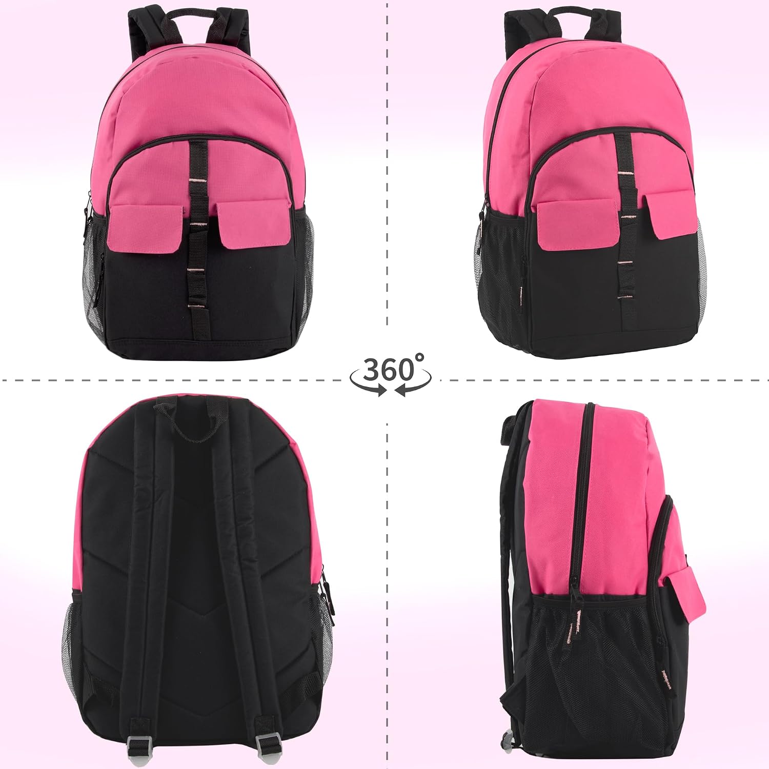 Trail maker 24 Pack Backpacks in Bulk | Wholesale Multipocket Backpacks with Side Water Bottle Pockets for Sports Teams, Homeless (Female Colors Pack)