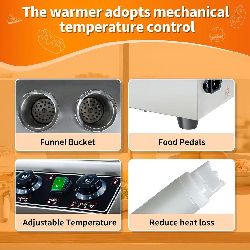 KOOTEN Cheese Warmer Electric Sauce Bottle Warmer Hot Chocolate Warmer and Dispenser 0.68x2 Qt Commercial Hot Fudge Warmer 86-185℉Sauce Warmer Dispenser,Double Bottles Nacho Cheese Warmer