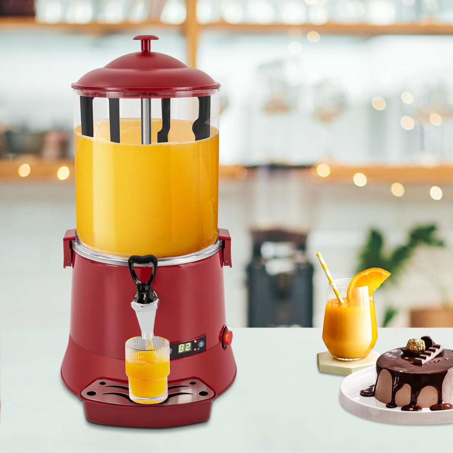 CNCEST 10L Chocolate Melting Machine,400W 110V Commercial Hot Chocolate Maker Machine Chocolate Dispenser Warmer Hot Beverage Warmer for Heating Chocolate Coffee Milktea (Red)