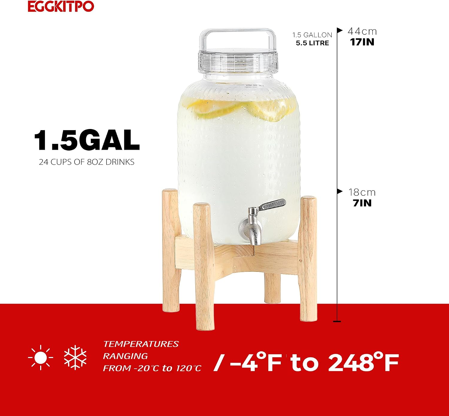 EGGKITPO 2 Pack 1.5 Gallon Drink Dispensers for Parties Hosting Wedding Beverage Dispenser with Wood Stand and Spigot, BPA-Free Polycarbonate Lemonade Container for Halloween Home Buffet Iced Tea