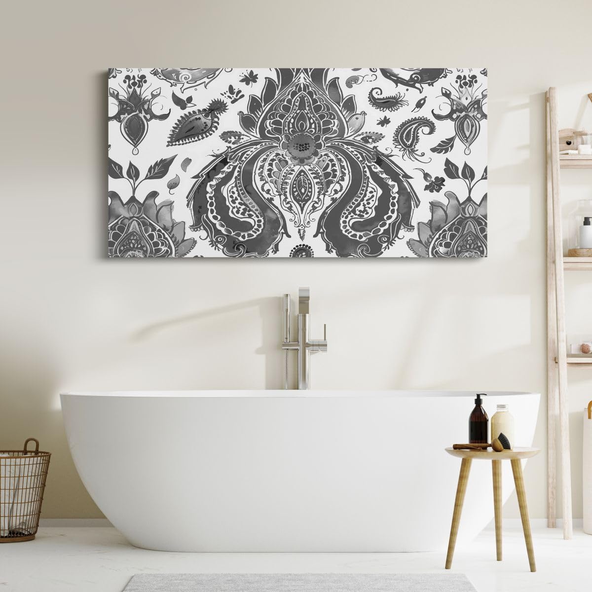 Erosebridal Paisley Large Canvas Wall Art 58'X29' Watercolor Artwork for Teens Men Women Petal Scroll Teardrop Pattern Wall Art Painting Dreamy Abstract Flowers Grey Poster