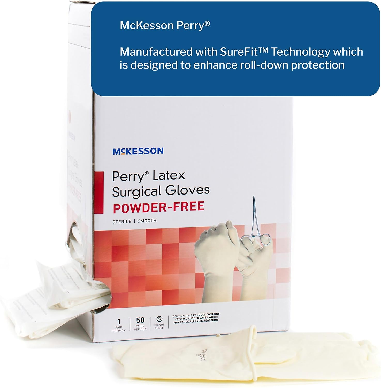 McKesson Perry Performance Plus Disposable Sterile Pair Latex Surgical Glove Extended Cuff Length