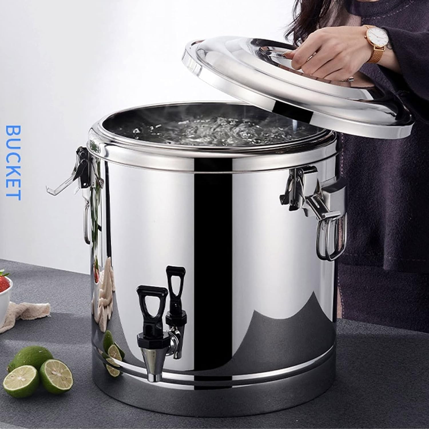 Drink Dispenser Beverage Dispenser Hot Water Dispenser Insulated for Tea, Tea Ice Bucket Beverage Warmers Drink Dispenser Stainless Steel Urn for Coffee Water for Parties buffets Hotels