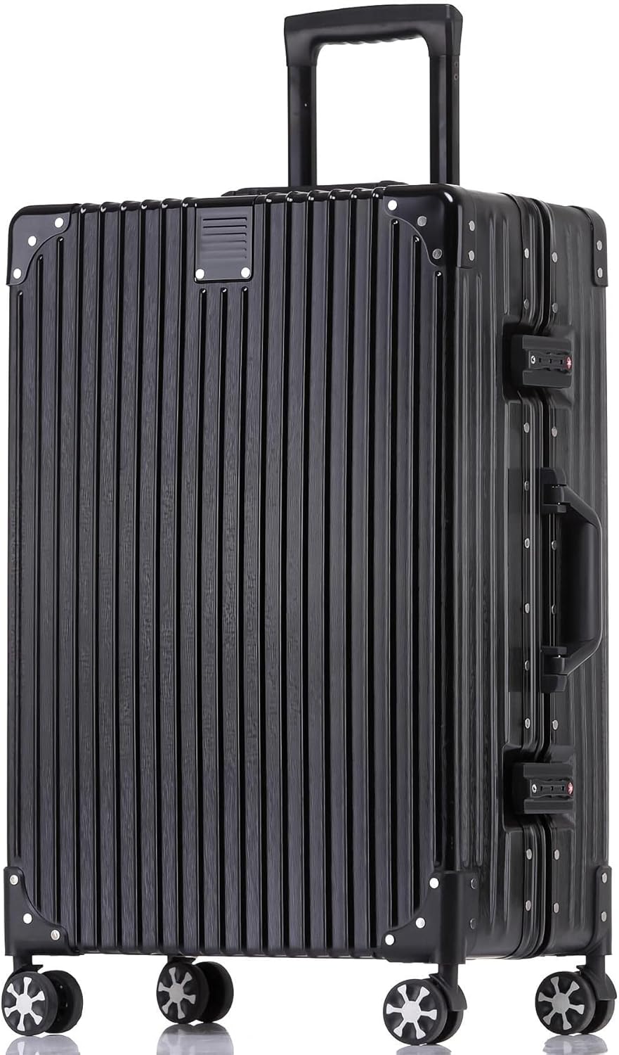 HotWay Checked In Luggage with Spinner Wheels, PC Hard Shell Zipperless Suitcase with Aluminum Frame and TSA Lock, Lightweight Suitcase for Business Travel, (Black, 24 Inch)