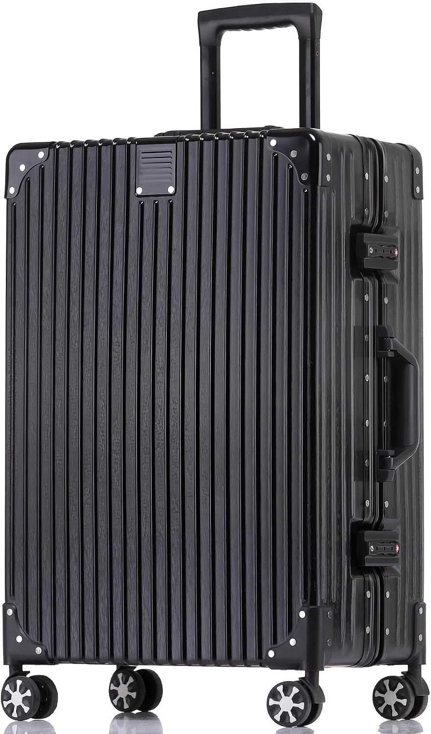 HotWay Luggage Sets with Spinner Wheels, PC Hard Shell Zipperless Suitcase with Aluminum Frame and TSA Lock, Large Lightweight Suitcase for Business Travel, (Black, 3 Piece Set (20/24/28))