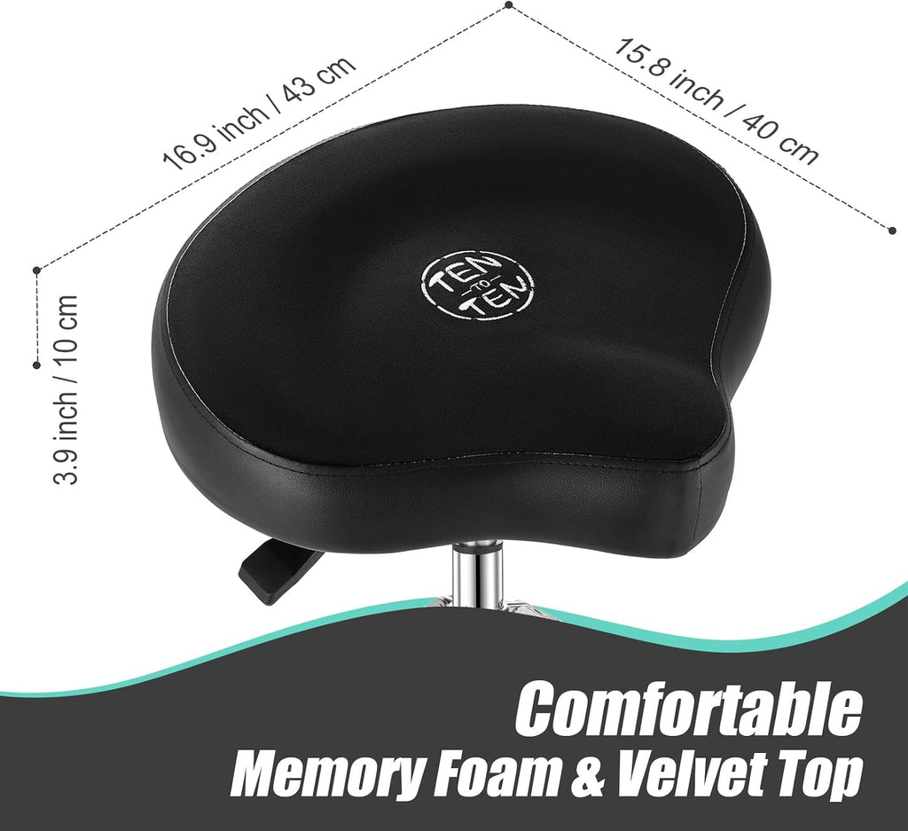 TENTOTEN Drum Throne Hydraulic Drum Stool, Removable Ergonomic Drum Seat with Memory Foam Velvet Surface and Foldable Base, 19in-24in Height Drummer Stool for Adults & Kids, TOT 750