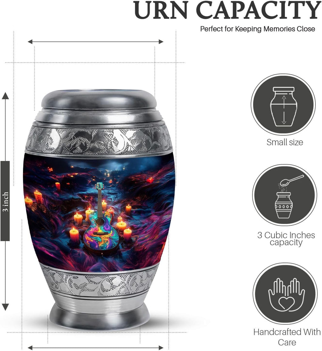 Guitar Candle Burial Urns - Combo of 5 with 10 Inch Memorial Urn for Adult Female, 3 Inch Keepsake Urns for Men, Father & Women - Large Decorative Cremation Set for Ashes