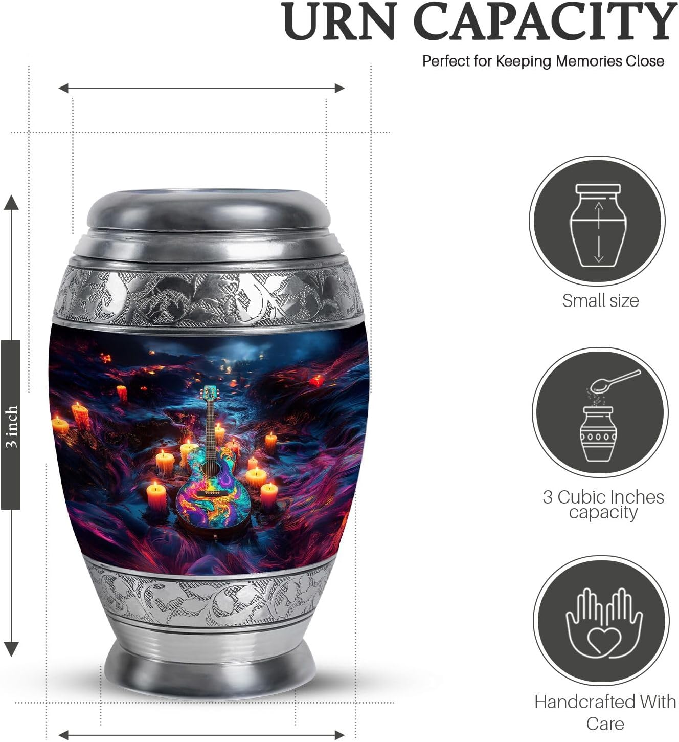 Guitar Candle Burial Urns - Combo of 5 with 10 Inch Memorial Urn for Adult Female, 3 Inch Keepsake Urns for Men, Father & Women - Large Decorative Cremation Set for Ashes