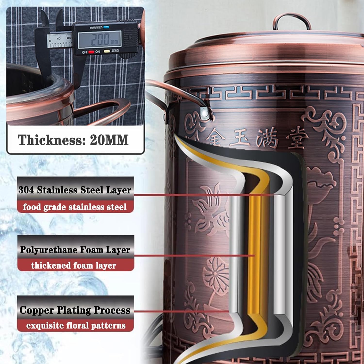 Stainless Steel Insulated Drink Dispenser Hot Water Dispenser - Perfect for Parties, Tea, Coffee, Milk - Hot and Cold Beverage Urn with Faucet(20L)