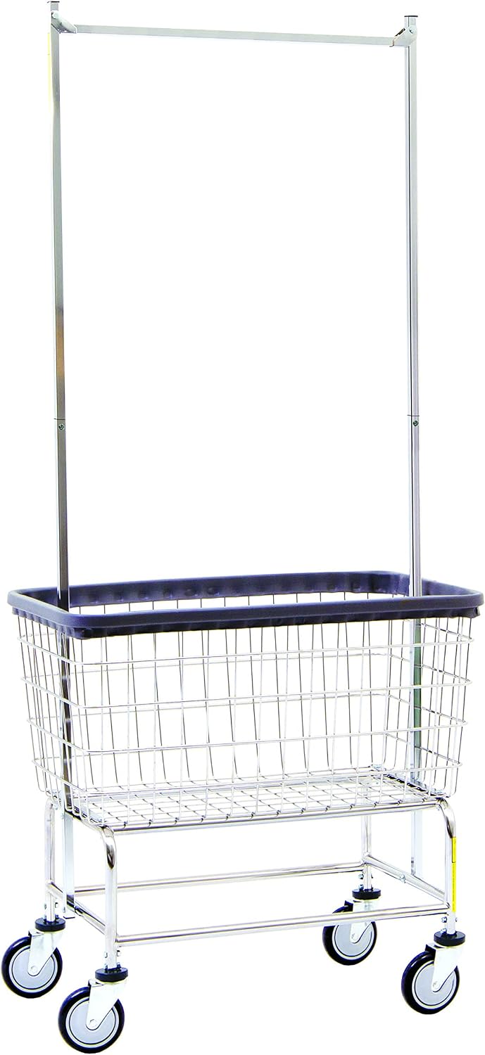 R&B Wire® 200F56KD Commercial Grade Wire Laundry Cart with Double Pole Rack, 4.5 Bushel, Chrome