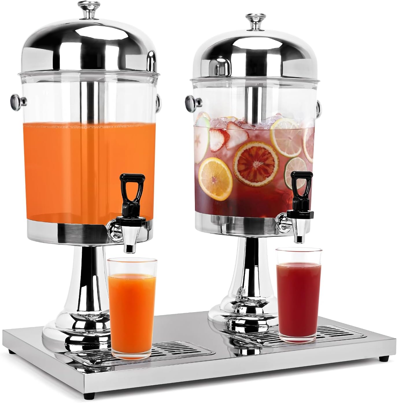tonchean 4.4 Gallon Dual Drink Dispenser, Beverage Dispensers with Ice Core and Spigot, Stainless Steel Juice Dispenser for Parties, Wedding, Hotel Buffet, Banquet, Restaurant