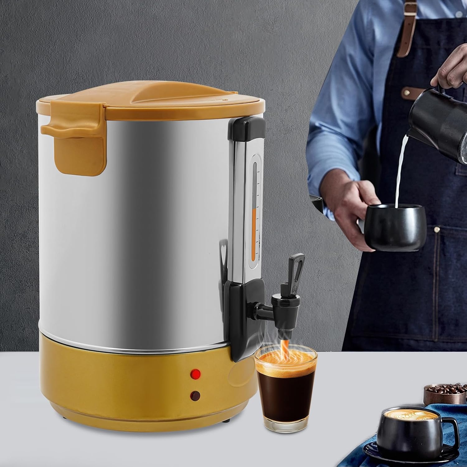 Commercial Coffee Maker Stainless Steel Coffee Maker Commercial Coffee Urn Electric Heat Preservation Bucket Hot Water Dispenser Tea Maker Machine for Catering, Church 125 Cup Gold