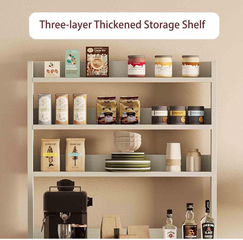 6-Tier Kitchen Bakers Rack With Power Outlet Bakers Rack With Storage Cabinet Microwave Oven Stand Pantry Hutch With Door Tall Versatile Storage Shelf With Thick Tabletop Farmhouse Coffee Bar Cabinet