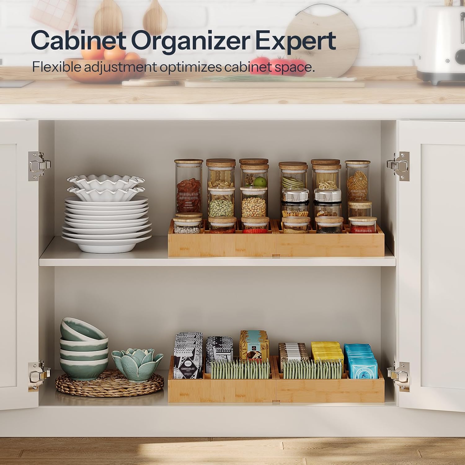 HOOBRO Kitchen Island and Drawer Organizer Bundle, Kitchen Storage Island with Spice Rack and Drawer, Rolling Kitchen Cart on Wheels, for Home, Kitchen and Dining Room, WN82UZD01G1-YL07TL01