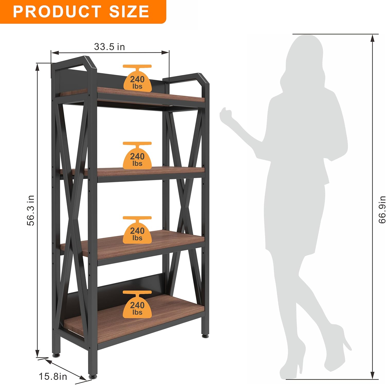 IRONCORE Bakers Racks for Kitchens,4-Tier Kitchen Bakers Rack with X-Type Reinforcement,Bakers Rack with Storage,for Microwave Stand,Coffee Bar,Organizer,Steel Metal Storage Shelf