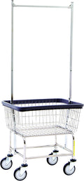 R&B Wire® 100E58 Heavy Duty Wire Laundry Cart with Double Pole Rack | 2.5 Bushel | Steel Frame with Chrome Finish | Commercial Laundry Basket | Industrial Bumper | 5' Clean Wheel System™ Casters