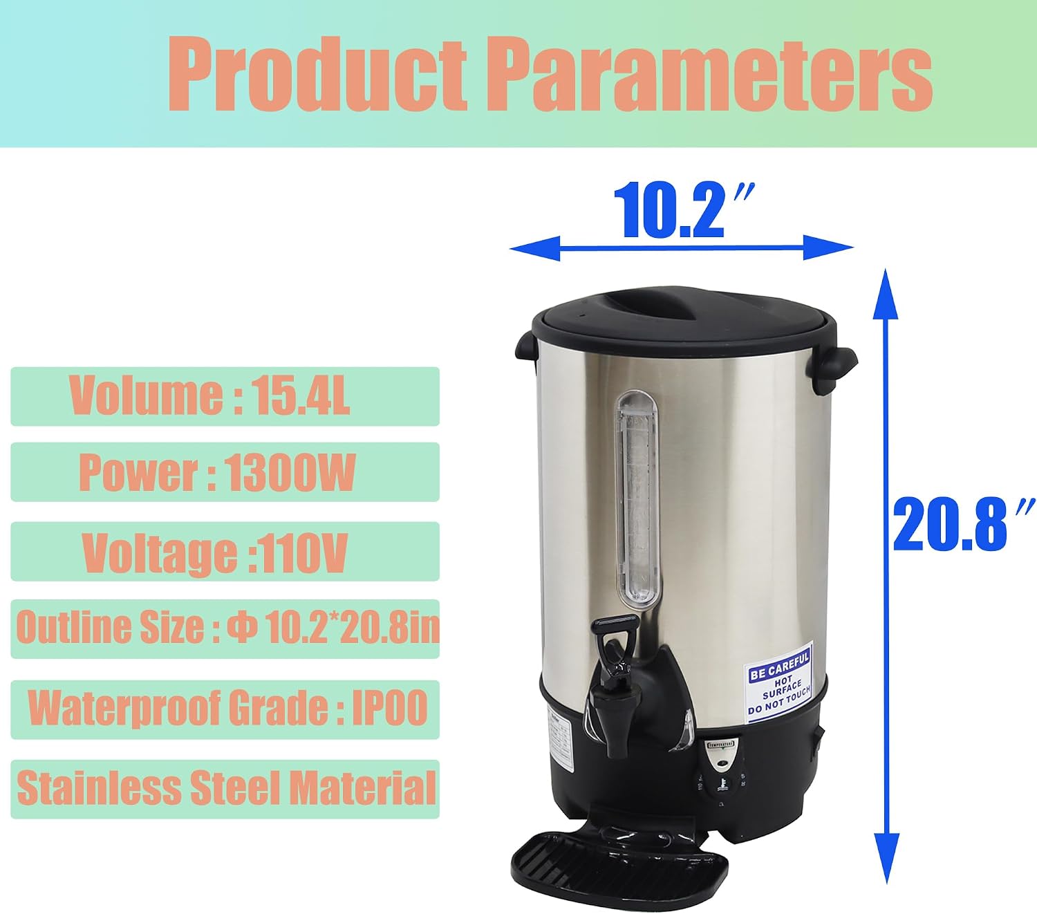 Stainless Steel 9.7L Hot Coffee Kettle Boil Dispenser for Coffee, Tea, and Beverages - Water Boiler Barrel Heat Warmer for Home or Commercial Use