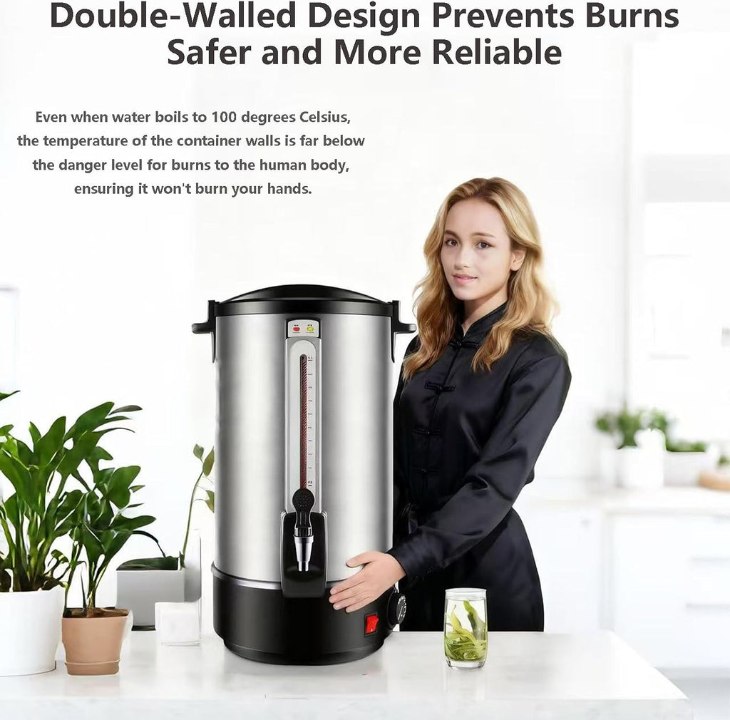 Commercial Coffee Maker 90-Cup Percolator Coffee Pot Electric Dispenser with Double Wall Stainless Steel Anti-Spill, 20L Large Fast Brew Hot Water Urn 30L