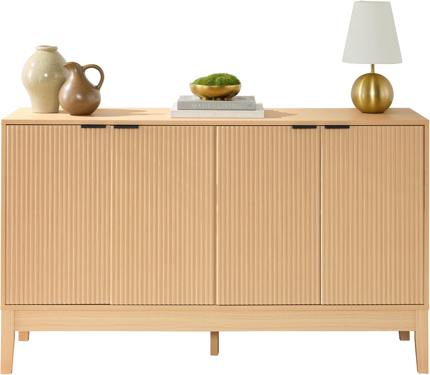 Best Choice Products 55' Modern 4-Door Sideboard Storage Cabinet, Buffet, Media Cabinet, Cupboard, Entryway Accent Table, Bookcase w/Reed Panels and Adjustable Shelves – Natural
