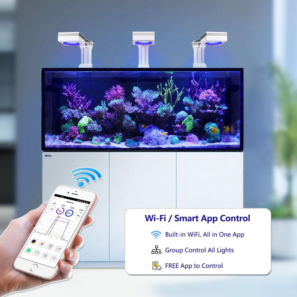 PopBIoom RL90 WiFi LED Aquarium Light, Reef Aquarium Lighting Full Spectrum for Marine SPS LPS Corals Saltwater Fish Tanks, APP Fully Programmable (RL90 with Arm Kit)