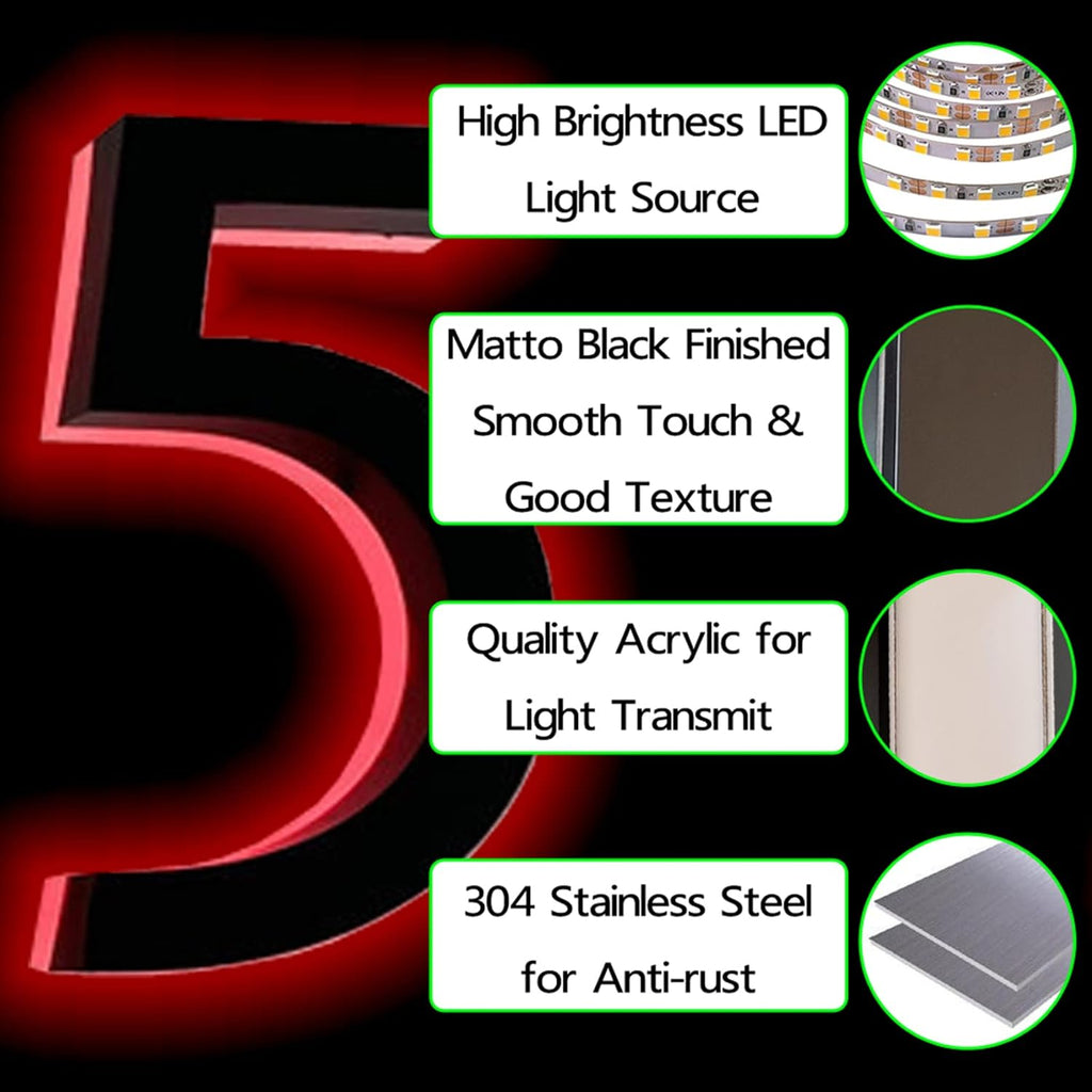 16' Backlit 3D Floating Stainless Steel LED Address Number, Modern Up-Scale Look Large House Number, LED Lighted Address Number, House Numbers Light Up,1