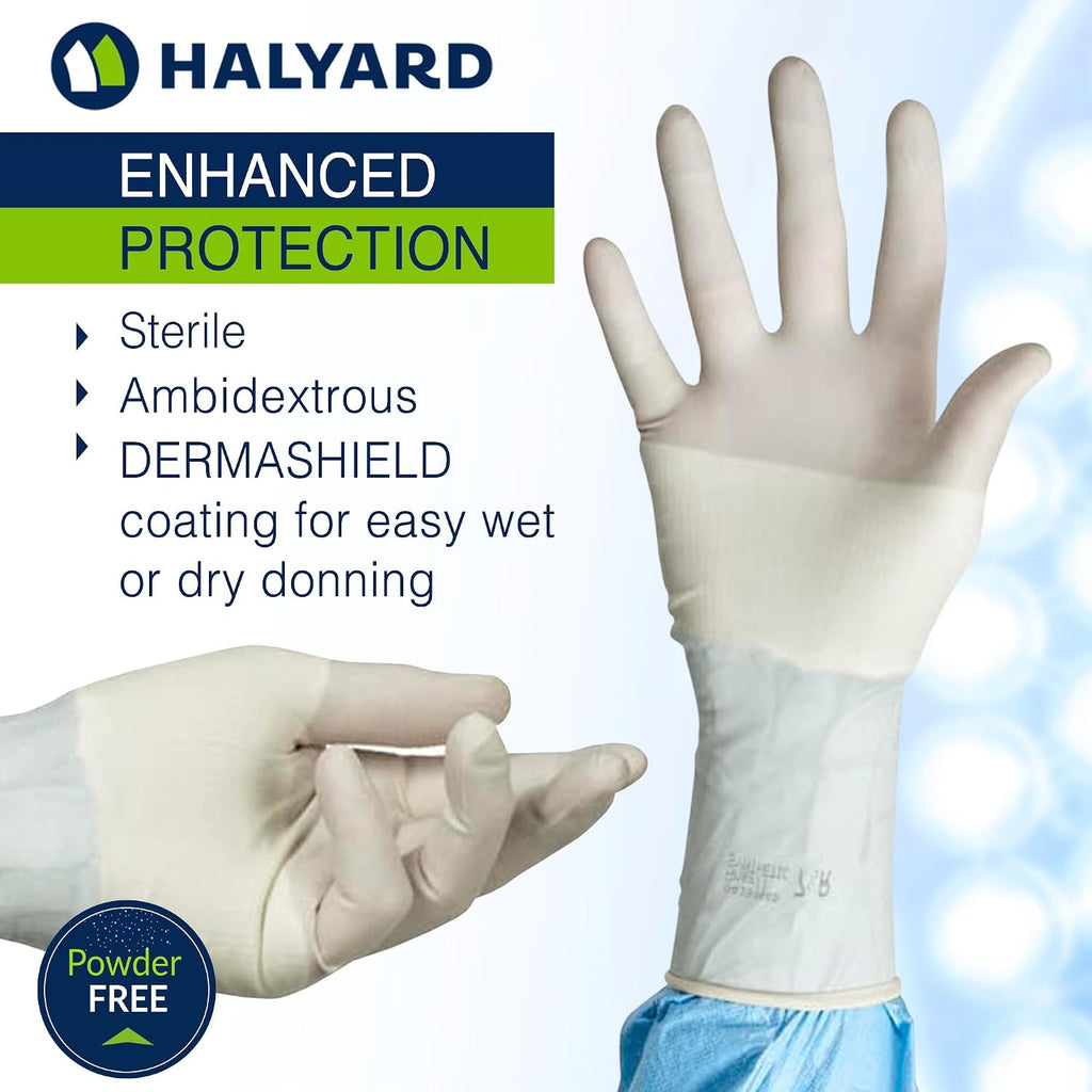 HALYARD SENSI-GUARD Micro Surgical Gloves Polyisoprene Sterile Individually Wrapped Pairs Powder Free Medical Disposable Gloves, 7.8 mil, Size 5.5 XS, White, SGL91055 (Box of 50 Pairs - 100 Total)