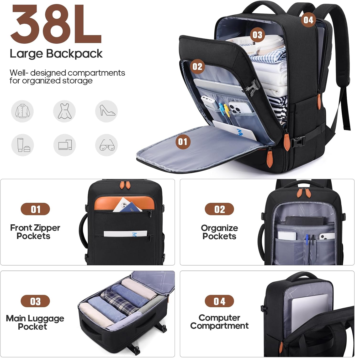 7 Piece Luggage Sets with Premium YKK Zipper, 20/24/28in PC Hardside Suitcase With Spinner Wheels, Luggage Airline Approved, Durable Suitcase Sets with TSA Locks for Travel