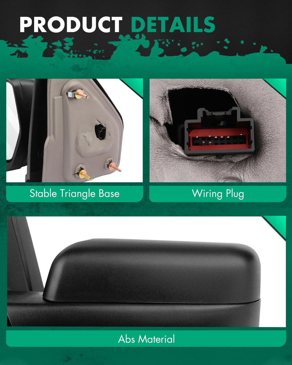 SCITOO Towing Mirrors, fit For Ford Exterior Accessories Mirrors fit 2007-2014 For Ford For F-150 Truck with Amber Turn Signal and Puddle Light Heated Power Controlling and Manual Folding (Pair)