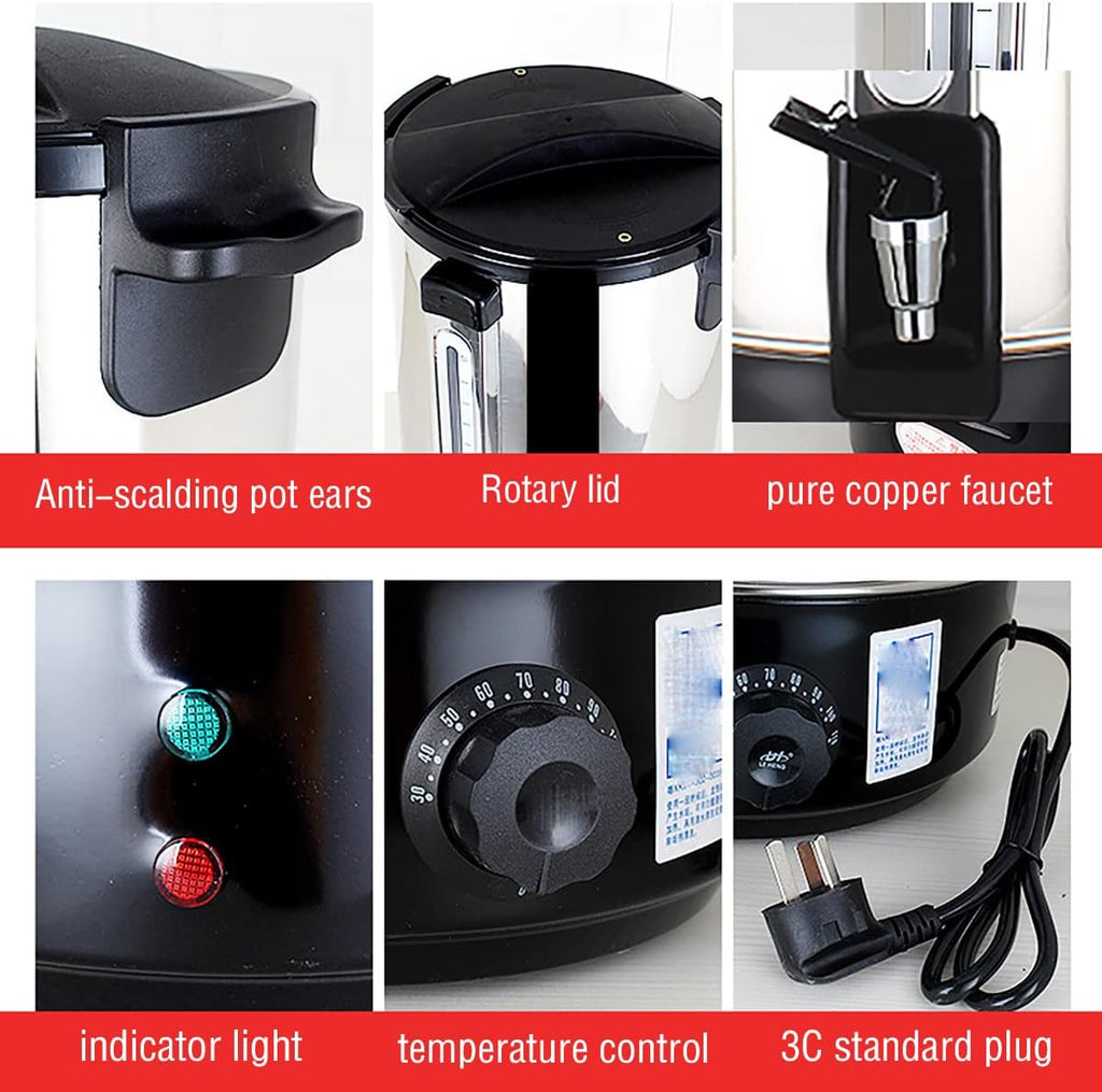 Electric Catering Urn Tea Boiler, Commercial Hot Water Boiler Dispenser, 30-110°C Temperature Control Knob, for Brewing/Buffet/Commercial,Black,15L
