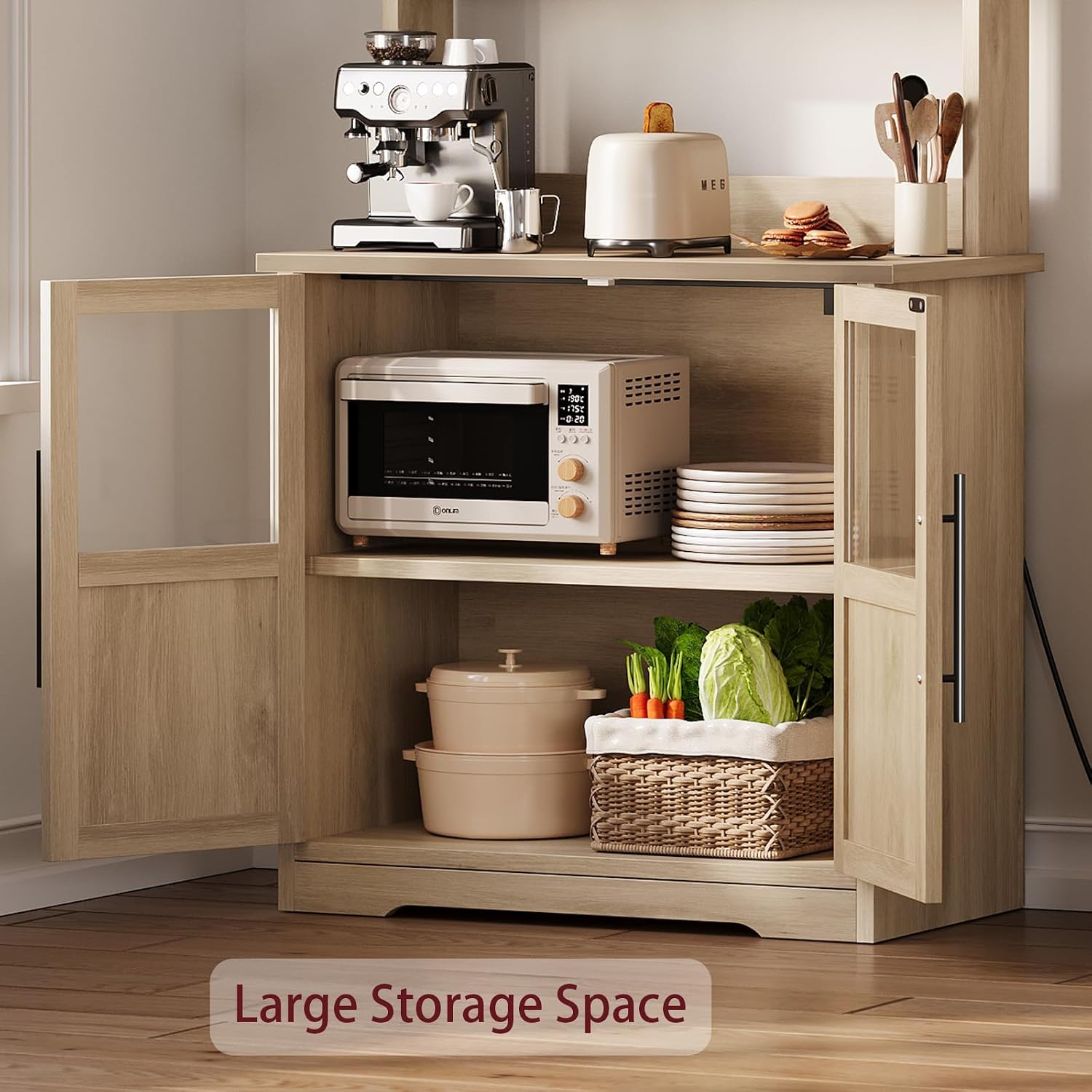 Kitchen Bakers Rack with Storage Cabinet, Microwave Stand with Power Outlets, Coffee Bar Station Shelves for Kitchen Dining Living Room