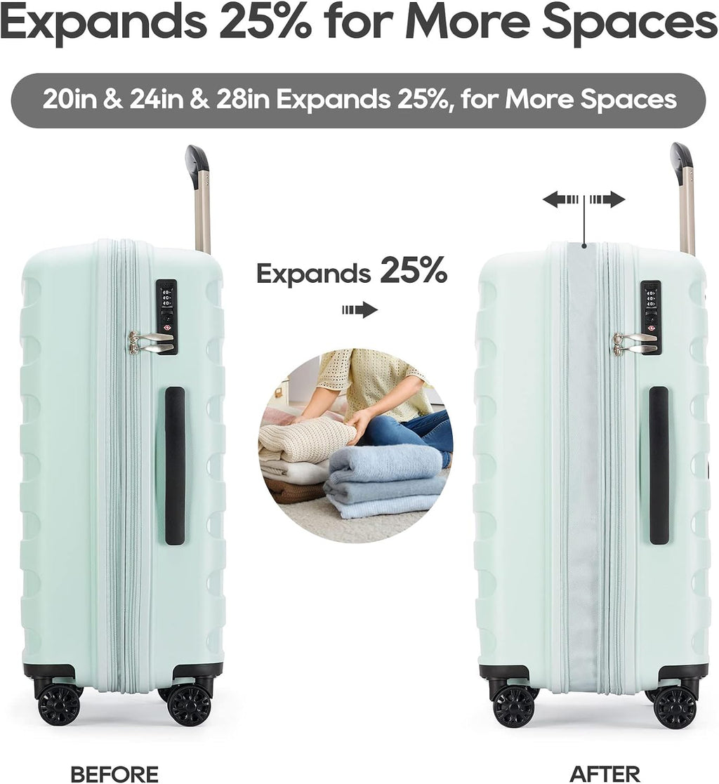 GinzaTravel PP material 3-piece expandable luggage sets with Spinner Wheels， Suitcase with TSA Lock，Large Luggage for Family Travel carry on 20/24/28，Azure water color