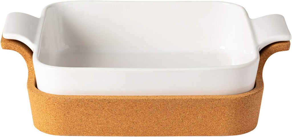 Casafina Ceramic 10' Square Baker with Cork Tray - Ensemble Collection, White | Oven & Dishwasher Safe Bakeware | Food Safe Glazing | Restaurant Quality Dinnerware