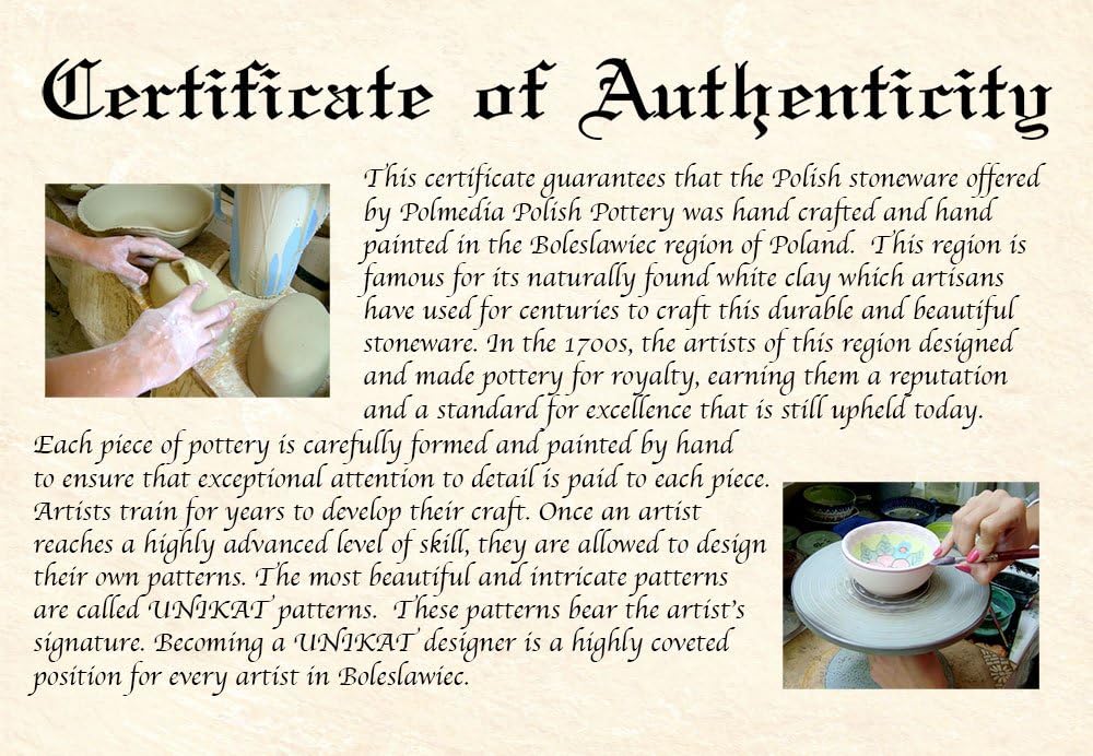 Polmedia Polish Pottery Rectangular Baker UNIKAT - Blue Wave Pattern Handmade in Boleslawiec Poland by Ceramika Artystyczna + Certificate of Authenticity