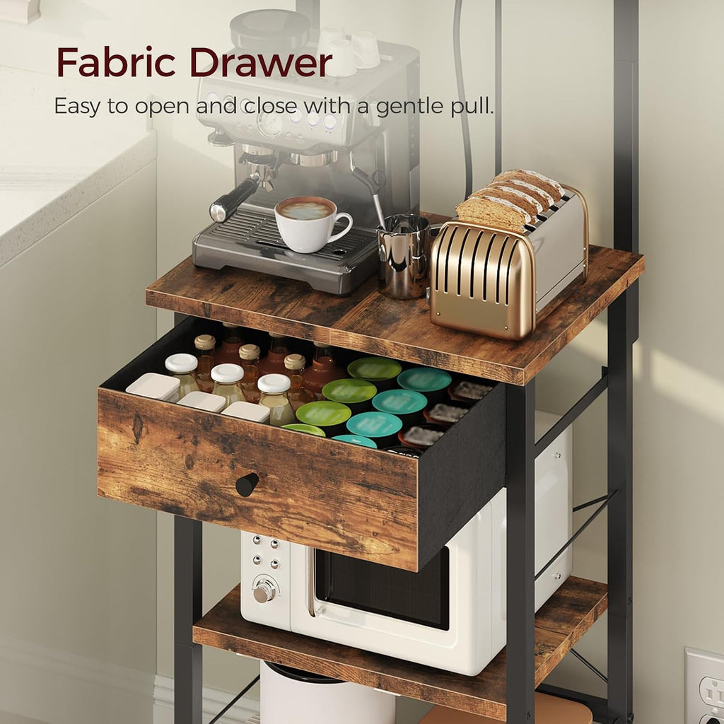 MAHANCRIS Bakers Rack with Drawer and Bakers Rack with Power Outlet Bundle, Microwave Stand, BRHR48E01-BRBK36E01