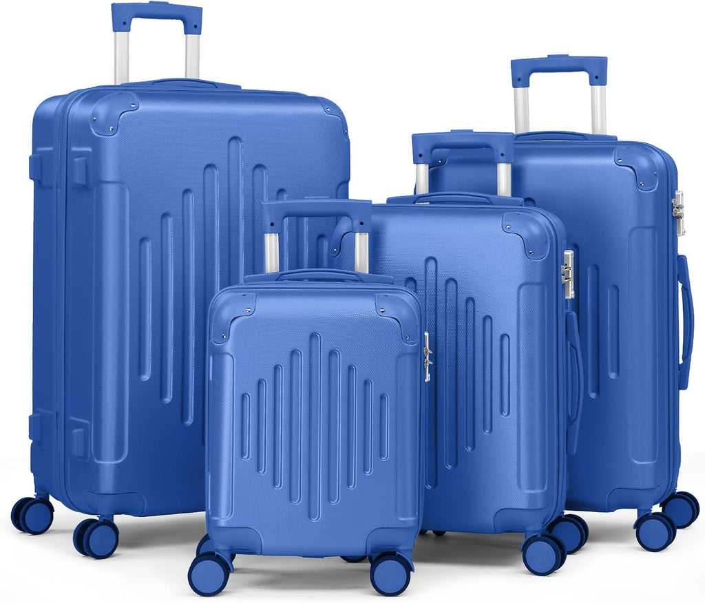 Karl home Luggage Set 4 Piece Suitcase Sets with TSA Lock Moulded Corner 4 Spinner Wheels, ABS Hardside Trolley Travel Case for Carry On Check-in Business Trip, Dark Blue (16/20/24/28)