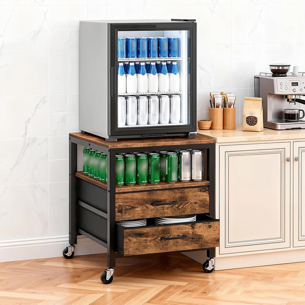 MAHANCRIS Bakers Rack with Power Outlet and Mini Fridge Stand Bundle, 4-Tier Fridge Stand with Storage, BRHR40E01N1-RSHR5001