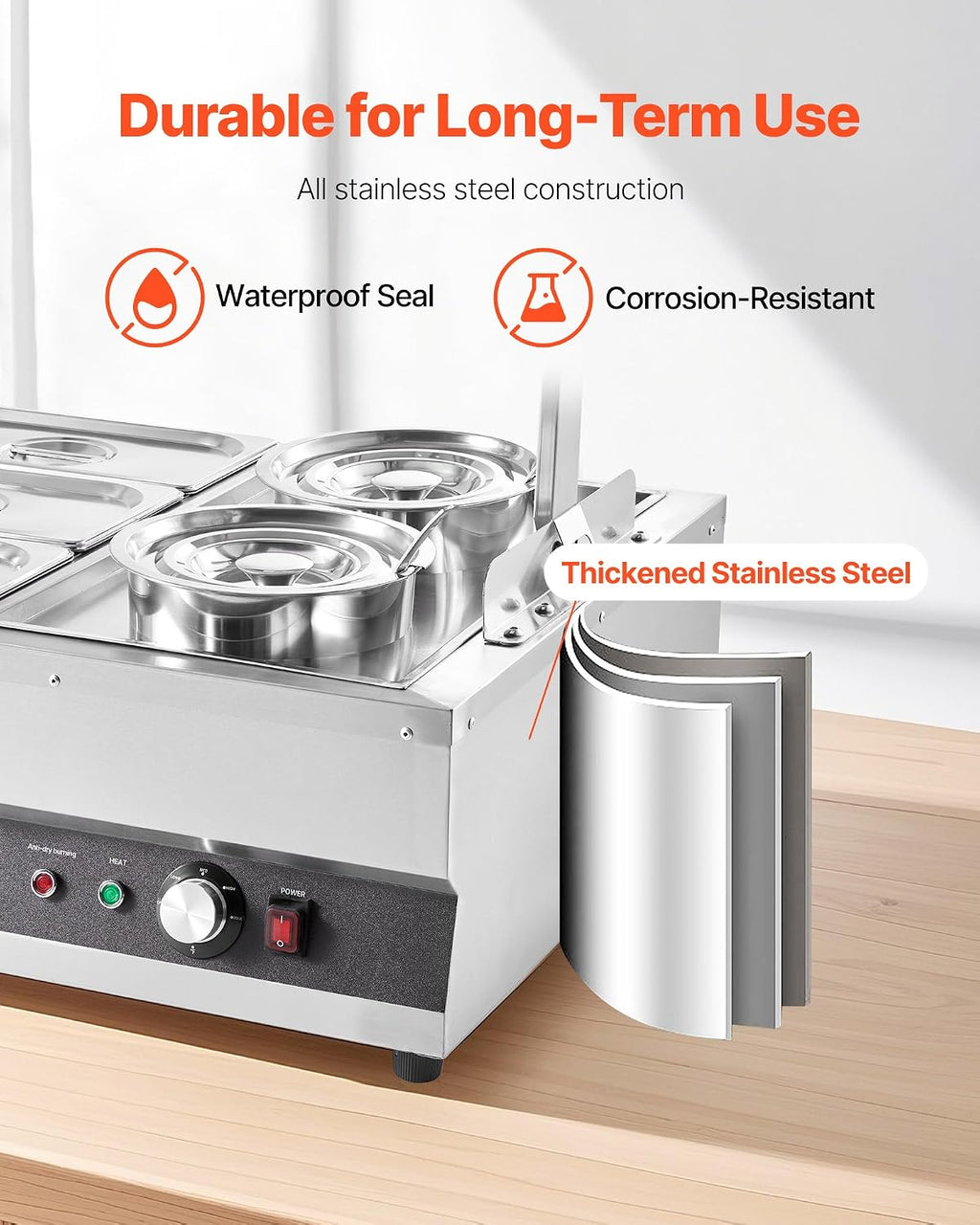 VEVOR Electric Soup Warmer, Two 6.34QT Pots & Six 1/3 Pans, Stainless Steel Commercial Food Warmer with 86~185°F Adjustable Temp, 1500W Bain Marie with Cover, Soup Station for Restaurant, Buffet