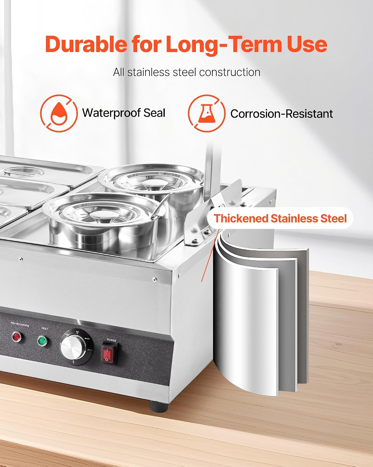 VEVOR Electric Soup Warmer, Two 6.34QT Pots & Six 1/3 Pans, Stainless Steel Commercial Food Warmer with 86~185°F Adjustable Temp, 1500W Bain Marie with Cover, Soup Station for Restaurant, Buffet