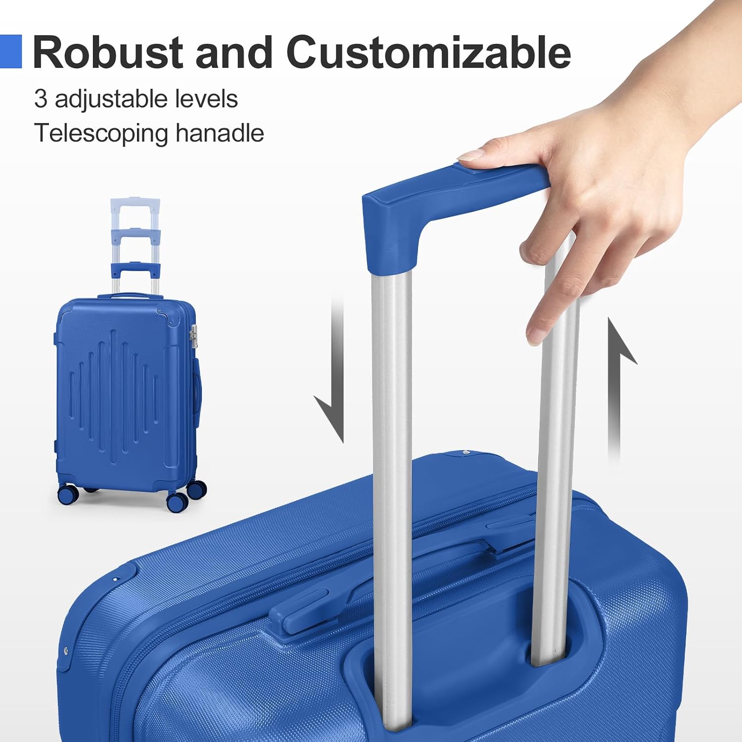 Karl home Luggage Set 4 Piece Suitcase Sets with TSA Lock Moulded Corner 4 Spinner Wheels, ABS Hardside Trolley Travel Case for Carry On Check-in Business Trip, Dark Blue (16/20/24/28)
