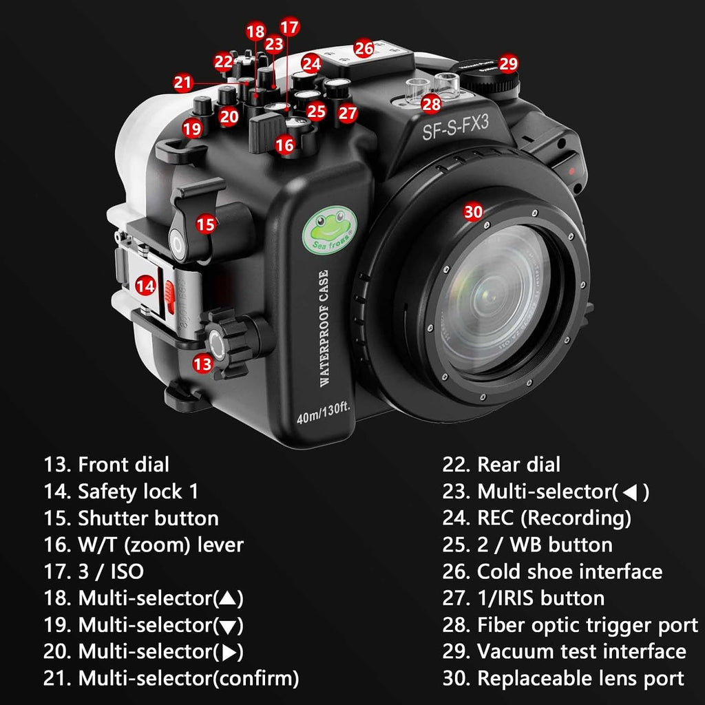 Seafrogs Underwater Housing for Sony FX3 I FX30, [40M/130FT] Waterproof Case Scuba Diving Housing for Sony ILME-FX3 I FX30 +24-70 mm F2.8 GM, FE 16-35mm F2.8 GM, for Sigma 24-70mm F2.8