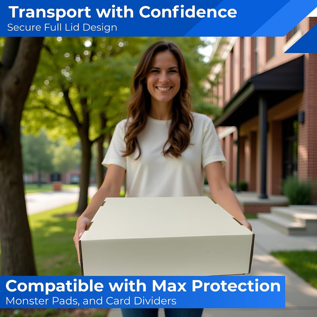 Max Protection 4 Row Trading Card Storage Box - 3200 ct Storage Box for Sports, Gaming, Baseball Cards - Durable White Corrugated Bulk Card Organizer Boxes 200 lb. - Made in USA (25 Boxes)