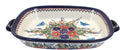 Blue Rose Polish Pottery - Red Floral Butterfly Large Baker with Handles - 14.5' x 10.75' - Unique, Dishwasher Safe, & Durable Bakeware