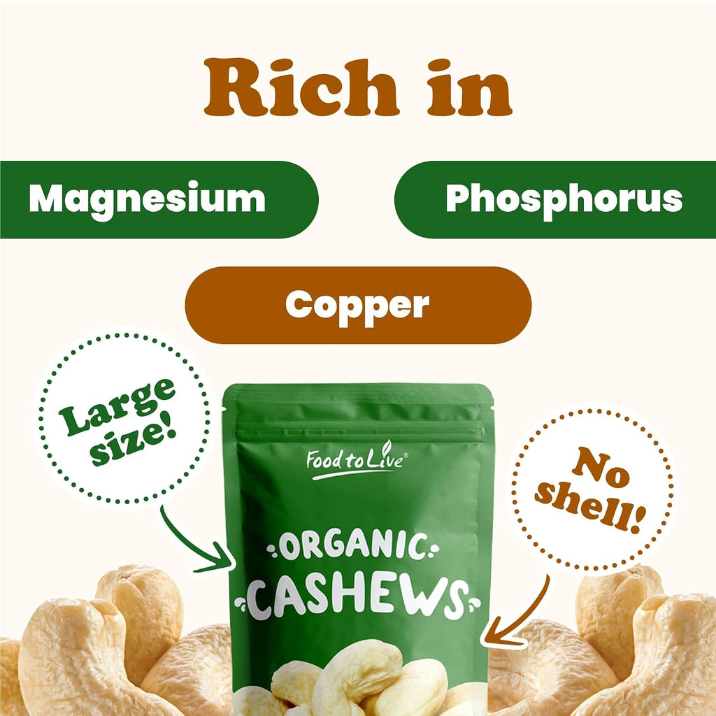 Food to Live Organic Cashews, 18 Pounds – Whole, Size W-240, Unsalted, Non-GMO, Kosher, Raw, Vegan, Bulk