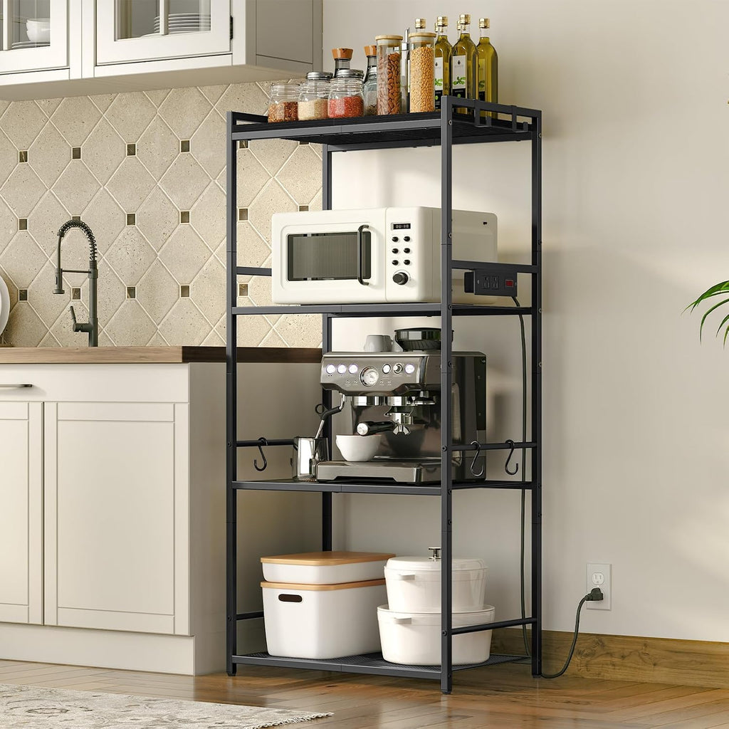 MAHANCRIS Bakers Rack and Corner Wall Cabinet Bundle, Microwave Stand with Power Outlet, Wall Mount Storage Cabinet with Adjustable Shelf & Towel Bar, for Bathroom Living Room Kitchen, BRHB40E01-WC45