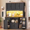 Itaar 71' Pantry Cabinet with Charging Station and LED Light, Kitchen Pantry Cabinet with Microwave Stand, 47.2' Wide Kitchen Storage Cabinets with Storage Cart 3 Tier for Dining Room, Black