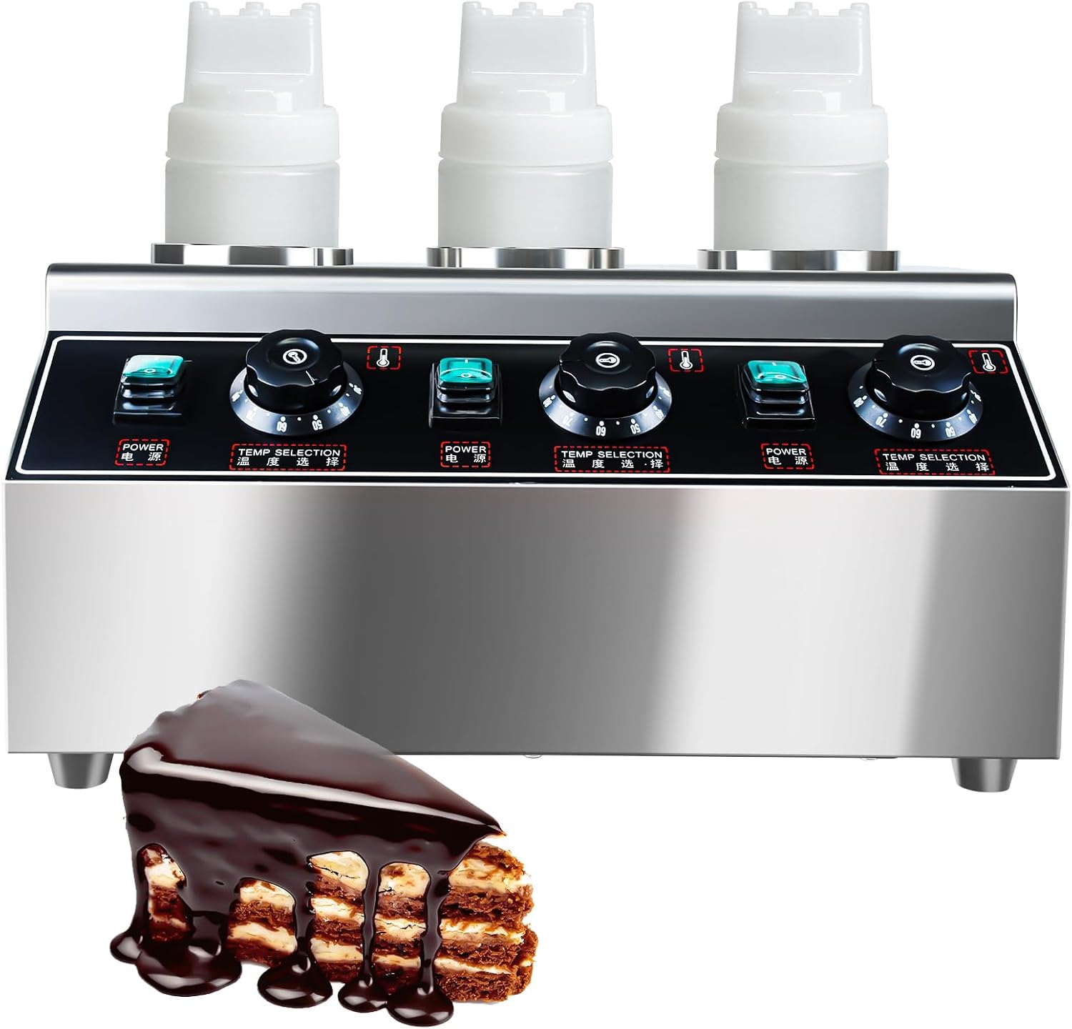 KOOTEN Electric Cheese Sauce Warmer Dispenser,Cheese Warmer Hot Chocolate Warmer and Dispenser 0.68x3 Qt Commercial Cheese Dispenser Bottle Warmer 86-185℉Nacho Cheese Warmer with Bottles