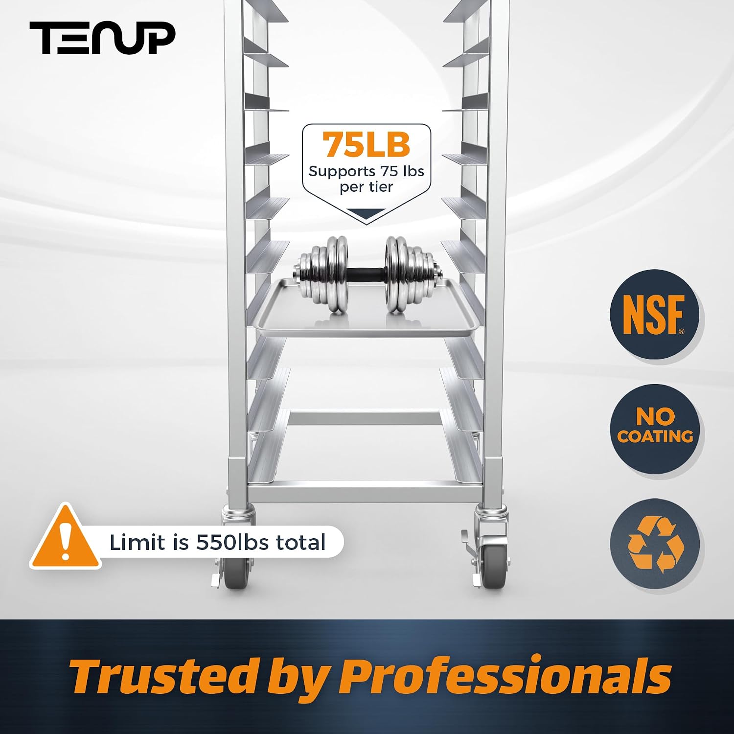 TenUp 10-Tier Half Size Sheet Pan Rack, Heavy-Duty Aluminum Bakery Rack with Wheels – Commercial Cooling & Storage Cart – 18' L x 15.5' W x 36' H