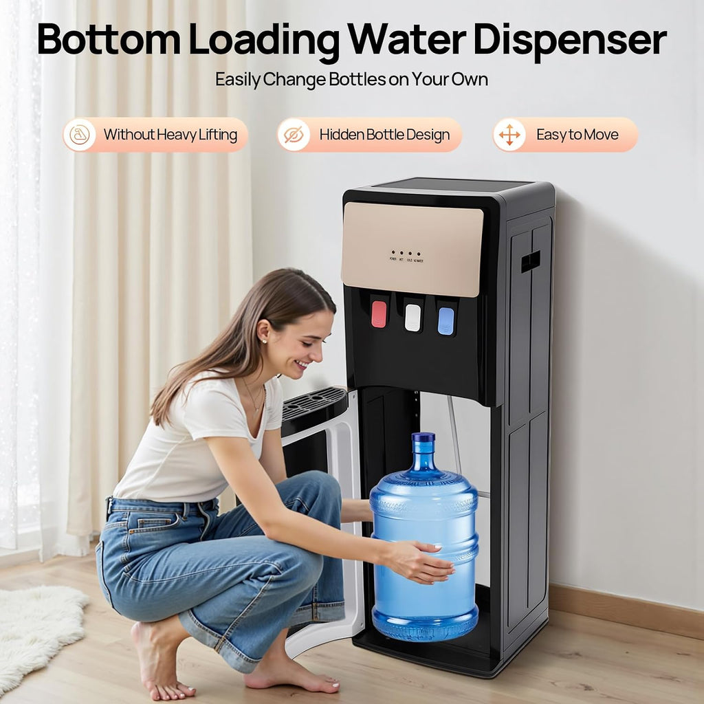 Bottom Loading Water Cooler Dispenser, 500W Hot and Cold Water Cooler with 3 Temperature Settings - Hot Cold & Room for Home Apartment Office Water Capacity 2L(Cold) & 5L(Hot) SJYTD-6 Gold
