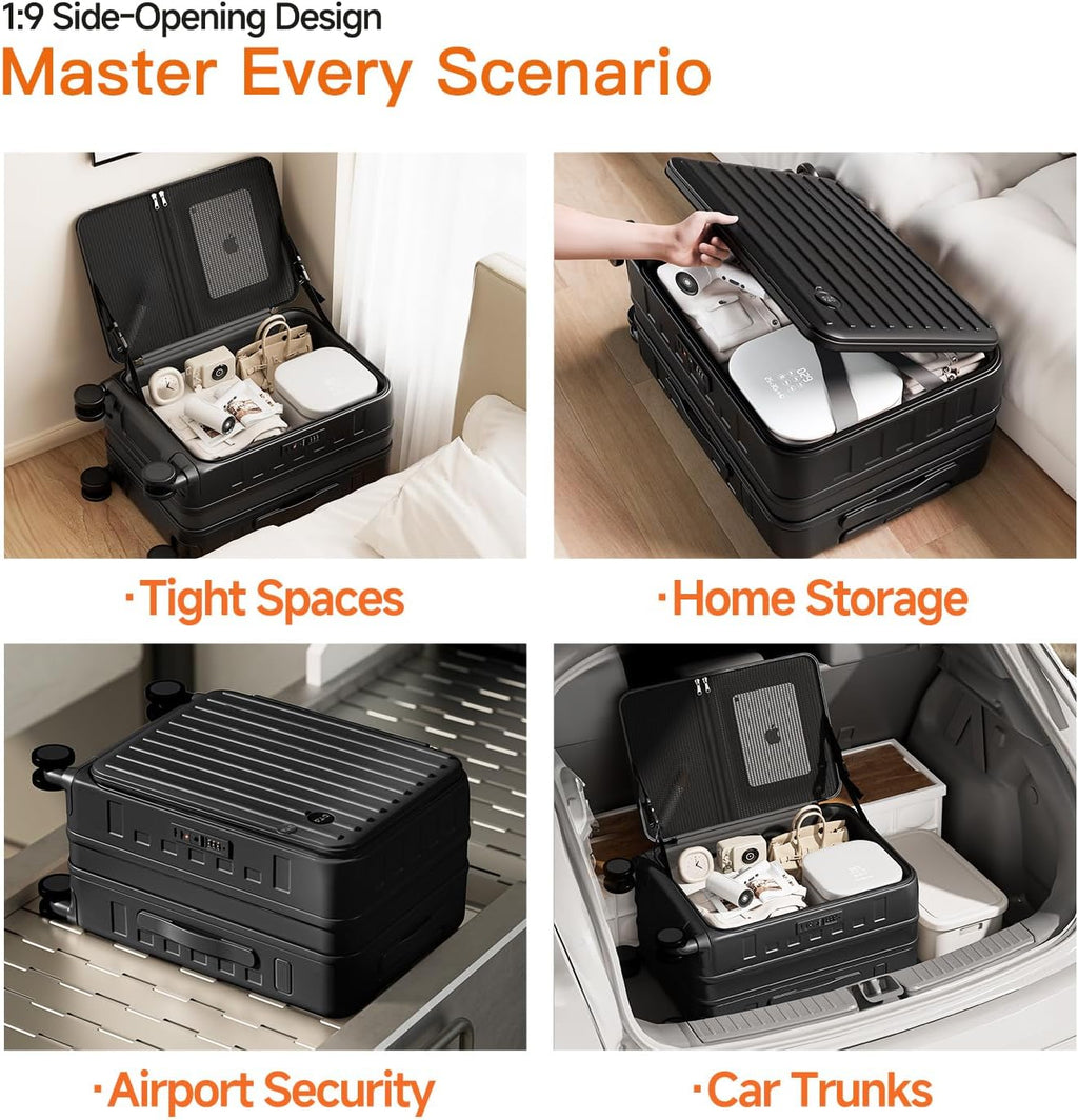 Expandable Lightweight PC Hard Shell Suitcase, 24-inch Luggage with TSA Lock, Top Opening & Cup Holder - Ideal for Business Travel Suitcase (Black, Checked-Medium 24-Inch)