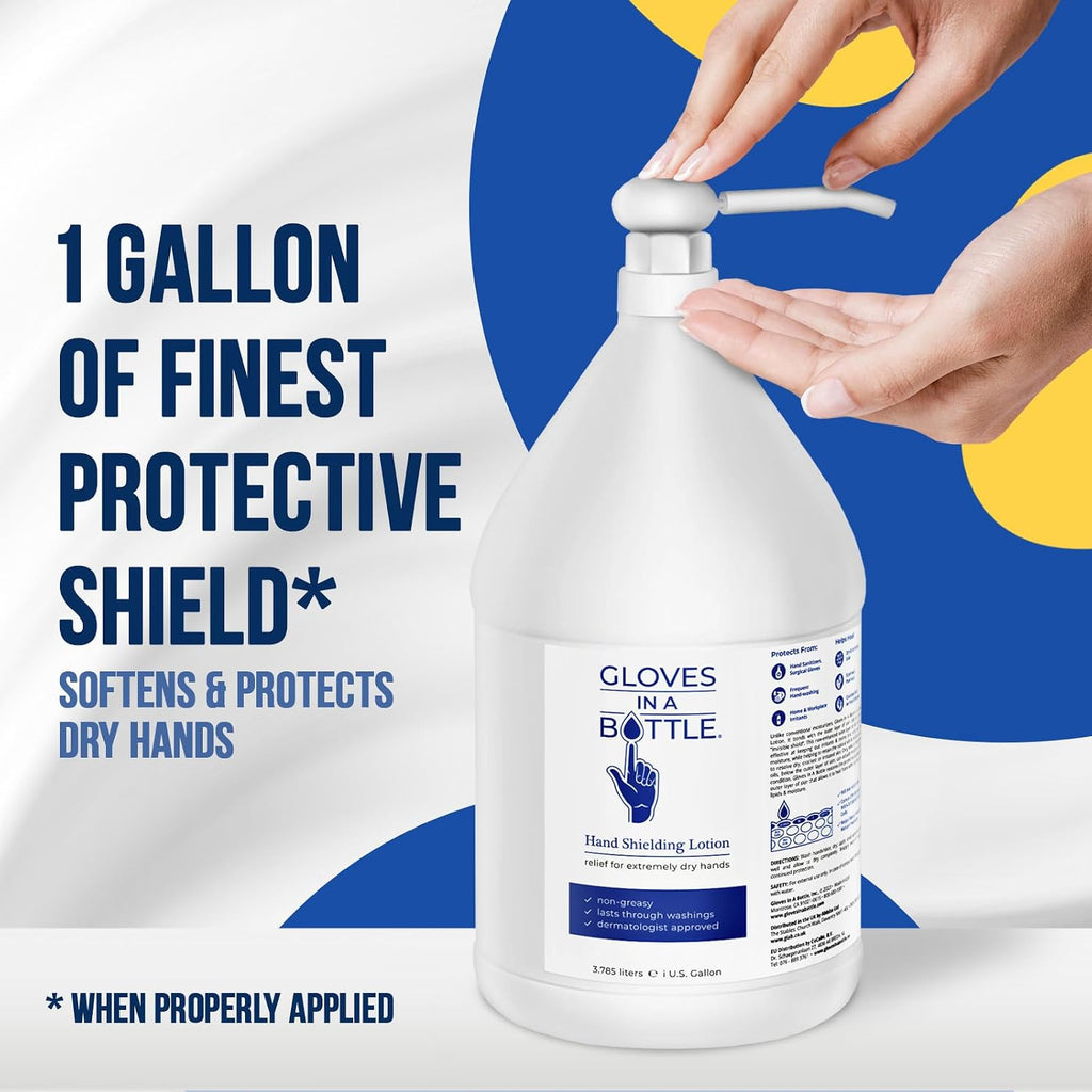 Gloves In A Bottle Shielding Lotion for Dry Skin – Protective Skin Barrier Hand Lotion for Dry Cracked Hands, Non Greasy Moisturizer for Frequent Hand Washing | Bulk 1 Gallon Refill